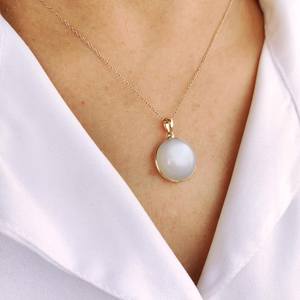 Piedra lunar blanca natural corte redondo 14K colgante de oro 17x17mm joyería de oro de moda fina para mujeres de fábrica de joyería al por mayor - Product Image 2