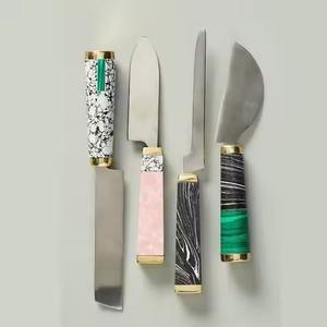 Exclusive Handmade Stainless Steel Cheese Server Set with Marble Handle - Product Image 1