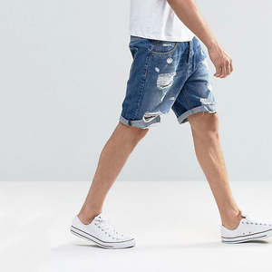 Distressed Denim Jeans Shorts Vintage Streetwear Custom Logo Embroidery Black Casual Straight Washed Woven <b>Baggy</b> <b>Jorts</b> for Men - Product Image 2