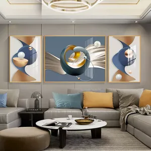 Pintura de porcelana de cristal para decoración del hogar y la sala de estar, <span class=keywords><strong>cuadros</strong></span> artísticos con marco abstracto de lujo con perlas geométricas para pared - Product Image 2