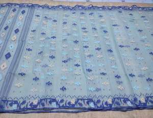 Exclusivo Deshi Dhakai Sky Blue Jamdani Sharee de alta calidad para mujeres JAMDANI FABRIC VERDE Azul ROJO Dorado de Bangladesh - Product Image 5