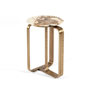 Mesita de noche de piedra sinterizada moderna dorada de estilo italiano con acero inoxidable para muebles de sala de estar, muebles para el hogar - Product Image 1