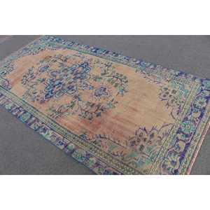 Tapis turc vintage 4,9x9,6 pieds, grand tapis bleu et rouge patchwork en laine avec envers en latex, tapis traditionnel écologique pour la maison - Product Image 4