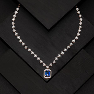 Collar de Tenis de Lujo con Zafiro Azul Corte Esmeralda y Diamantes de Laboratorio para Mujer, Oro de 18K, Joyería Fina, Proveedor Mayorista - Product Image 4