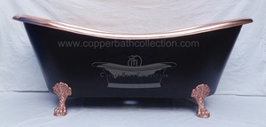 Bañera Independiente Japonesa de 70 Pulgadas, Color Negro Mate, con Patas de Cobre, Hidromasaje, Acabado Pulido y Martillado, para Hoteles - Product Image 2