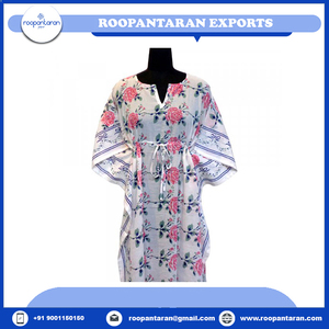 <b>Kaftan</b> Marocain Free Size Indian Hand Block Printed Long Free Size <b>Kaftan</b> Loungewear in Soft Cotton Voile For Bulk Supply - Product Image 2