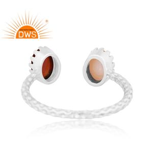 Meilleure vente bague réglable en argent sterling fin avec perle naturelle et grenat et pierres précieuses fabricant de bijoux personnalisés - Product Image 4