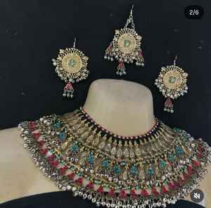 Diseñador profesional hecho a mano de 6 piezas tradicional afgano conjunto anillos gargantilla pendientes Bindi Tikka hecho de acero inoxidable para regalos - Product Image 6