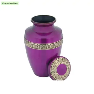 Urnas de Cremación Americanas de Aluminio Morado, Tamaño Personalizado, Urnas Funerarias Decorativas Ecológicas con Grabado Floral para Adultos - Product Image 1