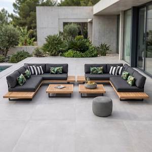 Conjunto de Sofás Seccionales para Jardín, con Estructura de Aluminio, Cojines y Mesas Laterales, para Patio o Piscina - Product Image 1