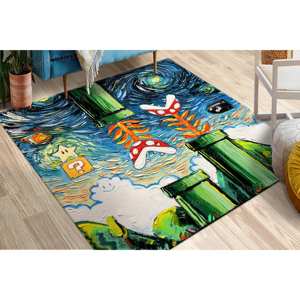Van Gogh Style Mario <b>Painting</b> Rugs, Starry Night Rugs, Soft Modern Printed Rug,Chenille Rug - Product Image 1