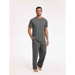 Ensemble de pyjama décontracté pour homme NakedSoft, vêtements de nuit en maille de soie gris chiné foncé, doux et confortable pour l'été - Product Image 1