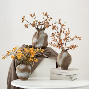 Vase en céramique rustique pour la décoration de la maison, vases en terre cuite de style campagnard, vase texturé vintage délavé, vase pour pampas pour la décoration du salon - Product Image 1