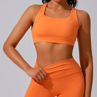 Conjunto de sujetador deportivo y shorts de yoga para mujer, de cintura alta, elástico, transpirable, ecológico, con espalda cruzada, diseño liso, OEM, tres piezas