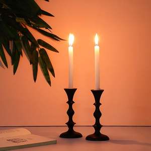 <b>Black</b> Tapers <b>Pillar</b> <b>Candle</b> Holder Holiday Christmas Decoration Table Decor Metal Candlestick Stand Set of 2 Event Supplies - Product Image 4