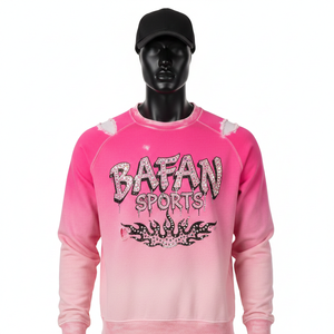 Sweat-shirt pour homme en coton molletonné dégradé rose, toucher doux, strass, transfert thermique, logo personnalisé, sweat-shirt basique pour homme - Product Image 1