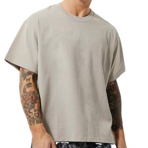 T-shirt surdimensionné à col montant pour hommes 100% coton biologique épaule tombante Boxy Fit T-shirt uni vierge pour décontracté - Product Image 4