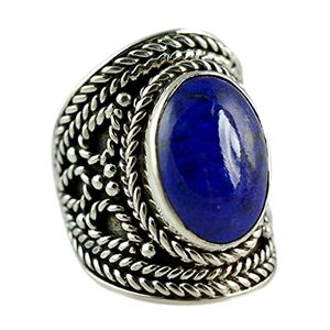 Bague Statement Faite à la Main en Argent Sterling 925 avec Lapis Lazuli, Pierre de Naissance de Septembre, Bijou en Pierre Précieuse Ovale Bleue Naturelle Certifiée IGI - Product Image 1
