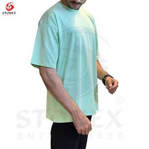 Camiseta de lujo para hombre, nuevo diseño, Jersey de algodón pesado, ajuste holgado con poco hombro caído, Cuadrado y logotipo personalizado de gran tamaño - Product Image 3