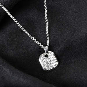 Collier pendentif en argent pur 925 pour hommes et garçons, forme bouclier, plaqué rhodium, diamant moissanite taille princesse, or rose, platine - Product Image 2
