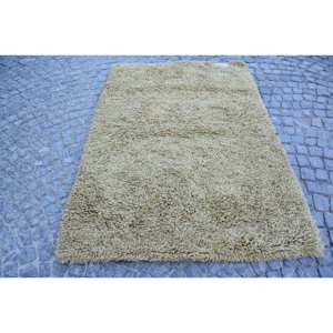 Modern Vintage Turkish Rug 4.3 X 6.6 ft Classic Beige Patchwork Design Handmade Wool Faux Rabbit Fur Latex Rectangle Hallway - Product Image 1