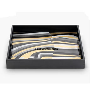 ถาดเสิร์ฟสีฟ้าทรงหกเหลี่ยมทำจากวัสดุไม้พร้อมที่จับโลหะเหมาะกับการใช้งานและตกแต่งบ้านอย่างสมบูรณ์แบบ - Product Image 2