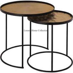 Ensemble de table gigogne avec dessus en bois de forme ronde dernière arrivée table à boire décorative de salon avec revêtement de couleur noire - Product Image 4