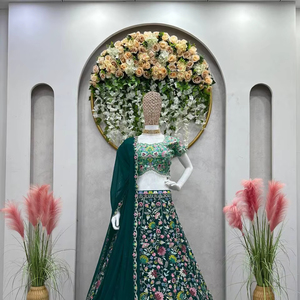 Women Wear DesigneR Faux Georgette Heavy Sequence Embroidery Work <b>Top</b> and Lehenga With Lace Border Heavy <b>Net</b> Dupatta - Product Image 1