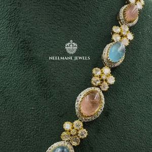 Russian <b>Pink</b> Crystal Necklace with Blue Stone Elegant and Luxurious - Product Image 5