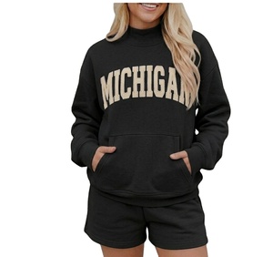 Wholesale High Quality Custom Logo Solid Casual Women's Mockneck Shorts <b>Set</b> Two Piece Waterproof Breathable Winter - Product Image 1