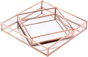 Plateau miroir doré de luxe, rond, en métal, décoratif, pour cosmétiques, plateau de rangement pour bijoux en verre orné, plateau de service pour la décoration de la maison - Product Image 5