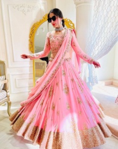 Élégant renard Georgette Lehenga Choli paillettes de broderie pakistanaise indienne à la mode fonctionnent avec Cancan et toile Patta - Product Image 1
