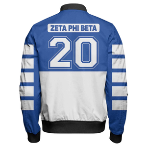 Chaqueta Azul y Blanca de Satén para Mujer de la Hermandad Zeta Phi Beta, Bordado con el Escudo ZPB, Ropa Griega, Prenda Universitaria Premium - Product Image 2