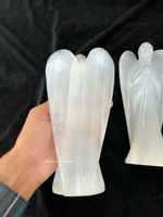 Figurines d'anges en sélénite blanche sculptées à la main de haute qualité, ailes d'anges en cristal, statue de guérison spirituelle, décoration Feng Shui pour la maison