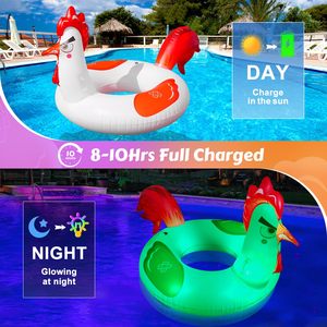 Flotador Inflable de Pollo para Piscina, 63 Pulgadas, con Luces RGB Solares, Flotador Grande para Adultos, Ideal para Fiestas en la Piscina - Product Image 3