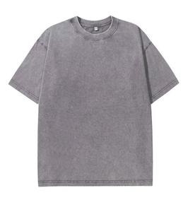 Camiseta Vintage Gris con Logotipo Personalizado, Lavada al Ácido, para Hombre, de Algodón Grueso, Estilo Desgastado, Talla Grande, 100% Algodón - Product Image 1