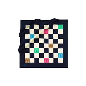 Navy Blue Satin Silk Designer <b>Checked</b> <b>Scarf</b>-Long Ethnic Style for All Seasons - Product Image 1