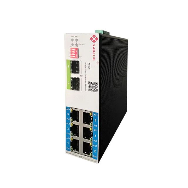 Xallcom 8-Port Unmanaged Industrial Ethernet Switch 100mbps 100m Smart Copper IP40 SFP 6 FE 7.6G Switch Network Equipment