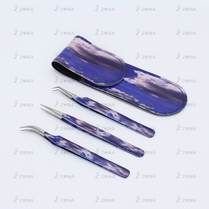 Stainless Steel Fiber Tip Tweezers 45 Degree Lash Tweezer Fiber Tip Sets New Design Tweezers <b>Case</b> For Extensions - Product Image 1