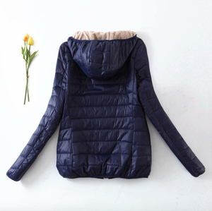 แจ็คเก็ตขนแกะสำหรับผู้หญิงเสื้อโค้ทแฟชั่นแขนยาวมีฮู้ดสีทึบเสื้อโค้ทลำลอง - Product Image 6