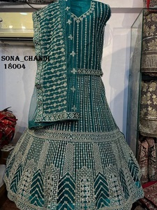 Lehenga สุทธิเด็กผู้หญิงที่มีกระจกหนักและ jarkan สไตล์ DELHI ใน10สีที่เข้ากันสำหรับจำนวนมาก - Product Image 3