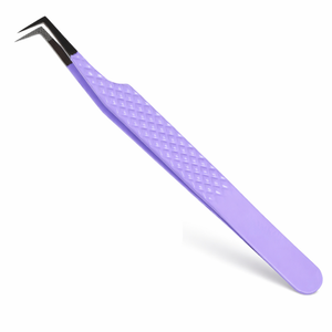 Pince à cils légère violette à pointe en L, outil d'extension de cils, manche antidérapant, outil pour volume de cils - Product Image 1