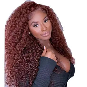 wholesale Reddish Brown Deep Wave HD Lace Full Frontal Wig Copper Color Human Hair Wig