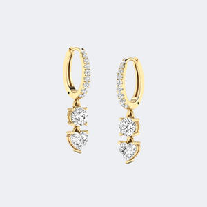 ต่างหูเพชรทรงกลมและทรงหัวใจ 1.40 กะรัต แบบห่วงคล้องหู ประดับเพชรแบบฝังเรียงสองเม็ด ดีไซน์ห้อยระย้า ทำจากทองคำแท้สำหรับผู้หญิง - Product Image 1