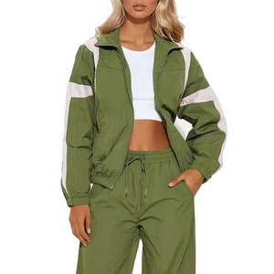 Conjunto Deportivo de 2 Piezas para Mujer, con Logotipo Personalizado OEM, 100% Algodón, Ligero, sin Cuello, Sudadera con Cremallera y Pantalones Deportivos - Product Image 2