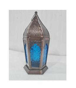 Lanterne suspendue décorative en verre bleu fer de conception merveilleuse lanterne de vaisselle de taille personnalisée de bonne qualité en vrac - Product Image 5