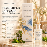 Diffuseur de parfum à bâtonnets Private Label Menthe Romarin & Musc Blanc 100ml |   Parfum d'ambiance méditerranéen frais |   Fabricant OEM Espagne