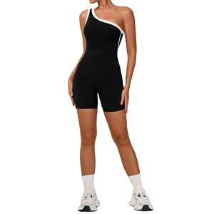 Mono Deportivo de Yoga para Mujer, de Una Pieza, con un Hombro Descubierto, Pantalones Cortos, Traje Deportivo Elástico para Fitness - Product Image 2