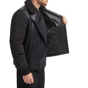 Chaqueta de Invierno Unisex, Cuello Alto, Logotipo Frontal, Bloques de Color, Cuero Genuino, Impermeable, Resistente al Viento, Personalizable, Alta Calidad - Product Image 6