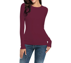 Venta al por mayor de las mujeres de manga larga de compresión superior personalizada de secado rápido Slim Fit entrenamiento Camisa de algodón hecho para la primavera Casual sólido - Product Image 2